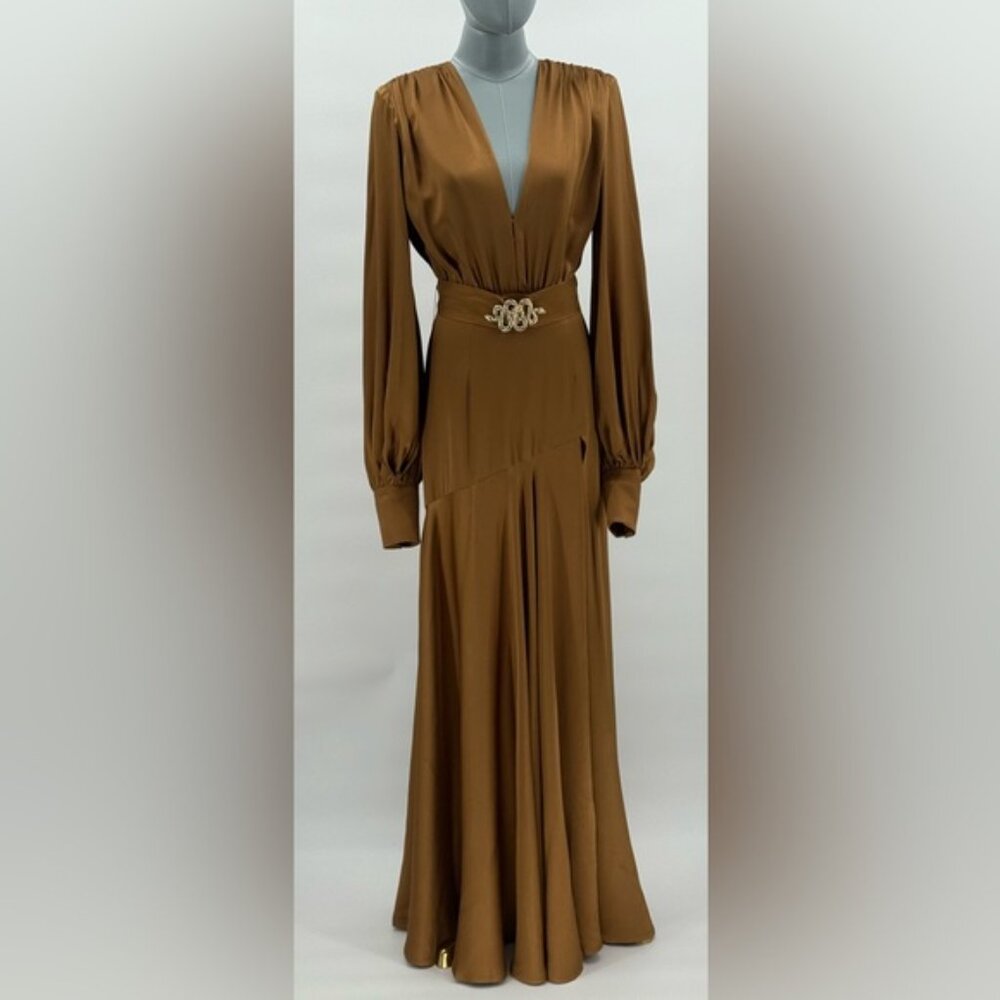 🆕 BRONX & BANCO 🧿 NWOT Carmen Long Sleeve Belted Maxi Gown, Copper, Sz XS US 2 - Picture 13 of 17